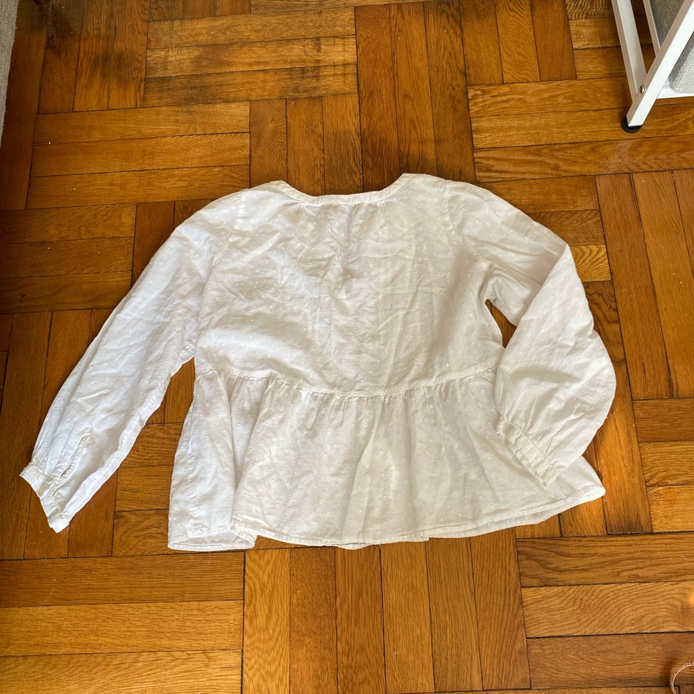 LOFT White Eyelet Peplum Blouse Size S Boho Embroidered Long Sleeve - Picture 10 of 10